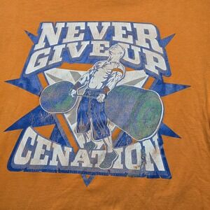 Vintage WWE John Cena Never Give Up Cenation Orange T-Shirt Men's L 2008